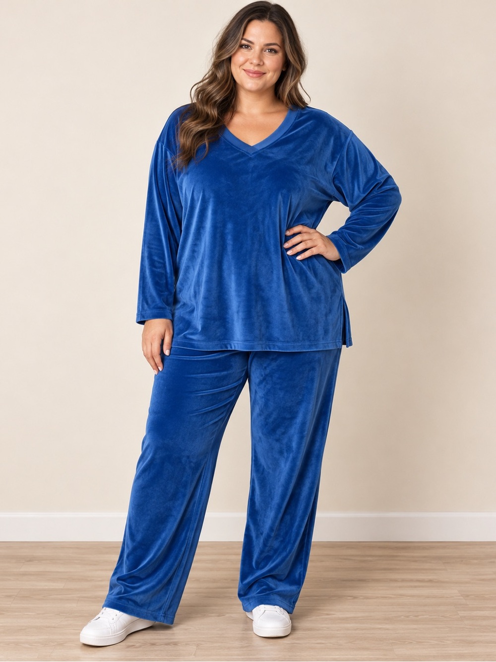 Vintage Roaman’s 1X Blue Velour 2 Piece Pant Set Y2K